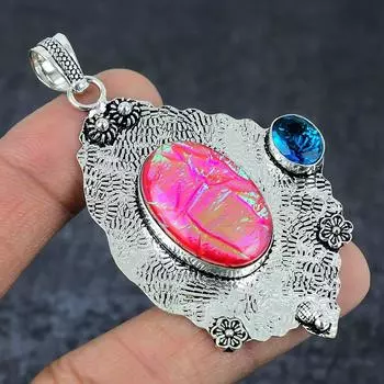 Подвеска из натурального розового триплетного опала, топаза из стерлингового серебра 925 пробы 2,96 дюйма B3O43