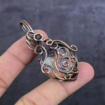 Подвеска из натурального розового триплетного опала с медной проволокой 2,48 дюйма z3U20