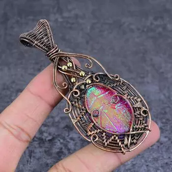 Подвеска из натурального розового триплетного опала с медной проволокой 3,55 дюйма A6D63