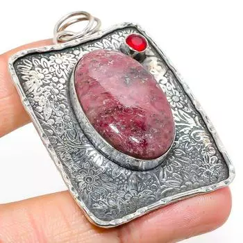 Подвеска из натурального розового тулита, граната, стерлингового серебра 925 пробы, 2,44 дюйма, v6d98