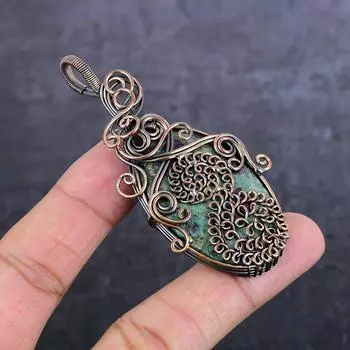 Подвеска из натурального рубина, фуксита, медной проволоки, 3,15 дюйма, J2N69