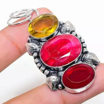 Подвеска из натурального рубина и цитрина ручной работы, ювелирное изделие 2,32 дюйма T1h06