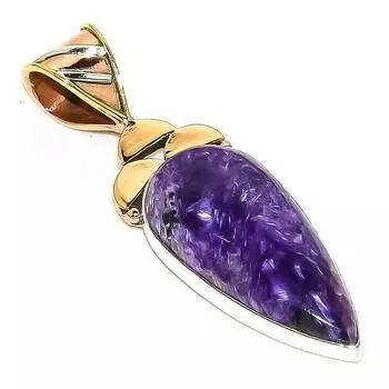 Подвеска из натурального русского чароита, двухцветная, из стерлингового серебра 925 пробы, 1,75 дюйма, E6H03