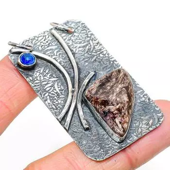 Подвеска из натурального русского чароита, голубого топаза из стерлингового серебра 925 пробы 2,40 h4u73