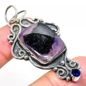 Подвеска из натурального русского чароита, голубого топаза из стерлингового серебра 925 пробы 2,44 o6P92