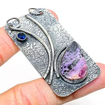 Подвеска из натурального русского чароита, голубого топаза из стерлингового серебра 925 пробы 2,64 дюйма V0l57