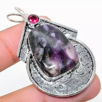 Подвеска из натурального русского чароита и рубиллита из стерлингового серебра 925 пробы 2,17 дюйма E3C55