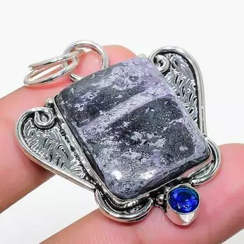 Подвеска из натурального русского чароита и голубого топаза из стерлингового серебра 925 пробы 1,89 дюйма B6N34