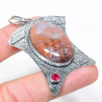 Подвеска из натурального русского чароита и граната из стерлингового серебра 925 пробы 2,64 дюйма G6J28