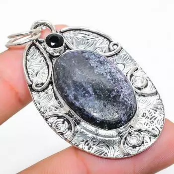 Подвеска из натурального русского чароита и шпинели из стерлингового серебра 925 пробы 2,32 дюйма V1O92