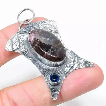 Подвеска из натурального русского чароита и голубого топаза из стерлингового серебра 925 пробы 2,48 дюйма I6O69