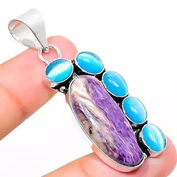 Подвеска из натурального русского чароита, камня Моналиса из стерлингового серебра 925 пробы 2,05 дюйма P6h44