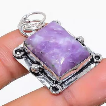 Подвеска из натурального русского чароита ручной работы из стерлингового серебра 925 пробы 1,58 дюйма S2t85