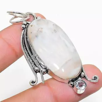 Подвеска из натурального русского дендрита, белого топаза из стерлингового серебра 925 пробы 2,29 дюйма D4f18