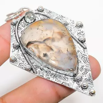 Подвеска из натурального русского дендрита, белого топаза из стерлингового серебра 925 пробы 3,07 дюйма Q8K53