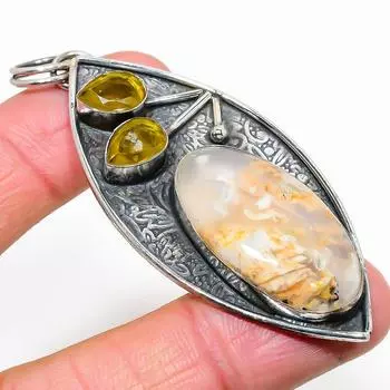 Подвеска из натурального русского дендрита, цитрина из стерлингового серебра 925 пробы 2,99 дюйма K9T18