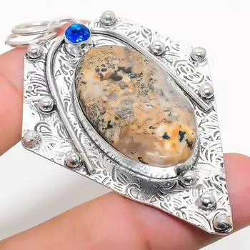 Подвеска из натурального русского дендрита, голубого топаза из стерлингового серебра 925 пробы 2,88 дюйма w2b04