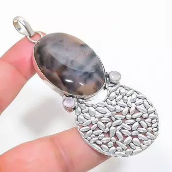 Подвеска из натурального русского дендрита, халцедона из стерлингового серебра 925 пробы 3,43 дюйма J1a39