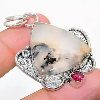 Подвеска из натурального русского дендрита и рубиллита из стерлингового серебра 925 пробы 2,17 дюйма G3A07