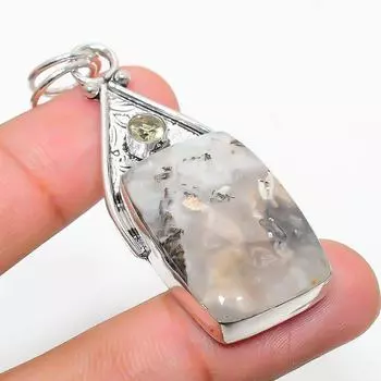 Подвеска из натурального русского дендрита и цитрина из стерлингового серебра 925 пробы 2,44 дюйма Z9K82