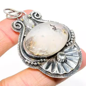 Подвеска из натурального русского дендрита, топаза, стерлингового серебра 925 пробы, 2,60 дюйма, P8q82