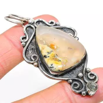 Подвеска из натурального русского дендрита, топаза, стерлингового серебра 925 пробы, 2,56 дюйма, G4z51