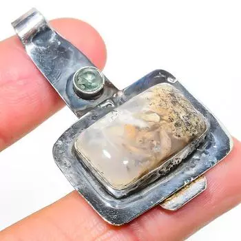 Подвеска из натурального русского дендритного камня цаворит из стерлингового серебра 925 пробы 1,97 дюйма f5V03