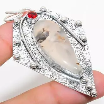 Подвеска из натурального русского дендритового граната из стерлингового серебра 925 пробы 2,88 дюйма q1B43