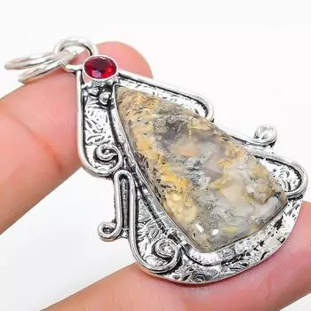 Подвеска из натурального русского дендритового граната из стерлингового серебра 925 пробы 2,40 дюйма n2A97