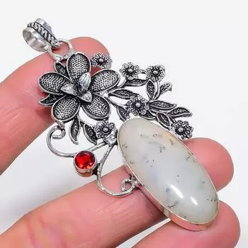 Подвеска из натурального русского дендритового граната из стерлингового серебра 925 пробы 3,27 дюйма e1W59