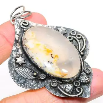 Подвеска из натурального русского дендритового камня из стерлингового серебра 925 пробы 2,92 дюйма i5d00