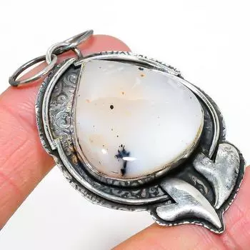 Подвеска из натурального русского дендритового камня из стерлингового серебра 925 пробы 2,48 дюйма v3J09