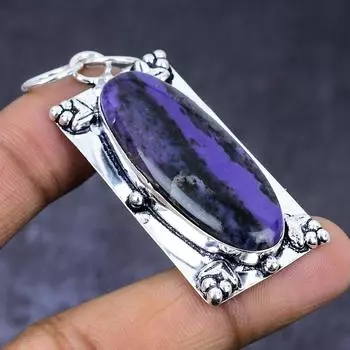 Подвеска из натурального русского драгоценного камня чароит из стерлингового серебра 925 пробы 2,36 дюйма A4A16