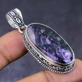 Подвеска из натурального русского драгоценного камня чароит из стерлингового серебра 925 пробы 2,09 дюйма F1g80