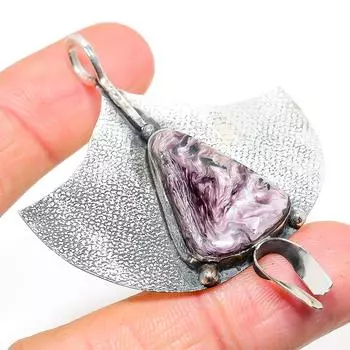 Подвеска из натурального русского драгоценного камня чароит из стерлингового серебра 925 пробы 2,56 дюйма T7P18