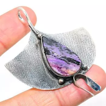 Подвеска из натурального русского драгоценного камня чароит из стерлингового серебра 925 пробы 2,60 дюйма r2Z79