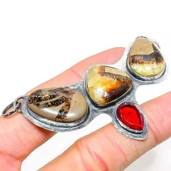 Подвеска из натурального септериана, граната, стерлингового серебра 925 пробы, 2,36 дюйма, D9Y26