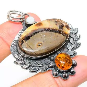 Подвеска из натурального септерианского камня, янтаря, стерлингового серебра 925 пробы, 2,29 дюйма, j7W82