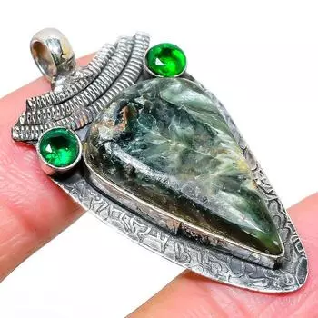Подвеска из натурального серафинита, диопсида, стерлингового серебра 925 пробы, 1,85 дюйма, s8H36