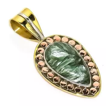 Подвеска из натурального серафинита из стерлингового серебра 925 пробы, двухцветная, 1,50 дюйма, E3n96