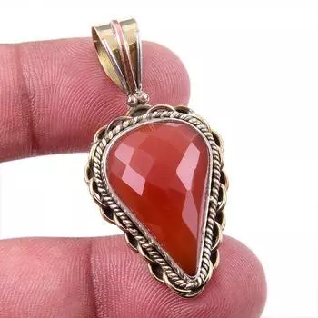 Подвеска из натурального сердолика из стерлингового серебра 925 пробы в двух тонах 1,50 дюйма o9d23