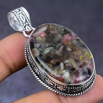 Подвеска из натурального серебра 925 пробы с турмалином и арбузом, размер 2,17 дюйма, M4A71