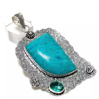 Подвеска из натурального серебра 925 пробы с бирюзой Санта-Роза и диопсидом 2,84 дюйма P3l36