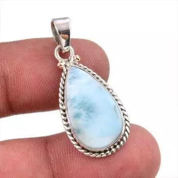 Подвеска из натурального серебра 925 пробы ручной работы с драгоценным камнем Ларимар, 1,50 дюйма, l8h69