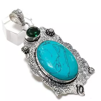 Подвеска из натурального серебра 925 пробы с бирюзой Санта-Роза и диопсидом 2,84 дюйма n4I05