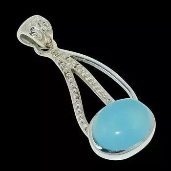 Подвеска из натурального серебра 925 пробы с натуральным аква-халцедоном ручной работы 1,50 дюйма t5V51