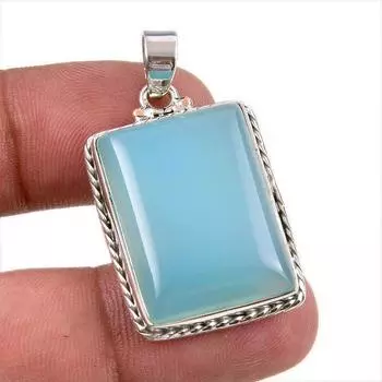 Подвеска из натурального серебра 925 пробы с натуральным аква-халцедоном ручной работы, 1,50 дюйма, r1q64