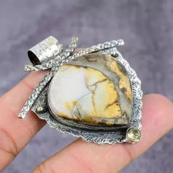 Подвеска из натурального серебра 925 пробы с яшмой и цитрином 2,17 дюйма B9T40