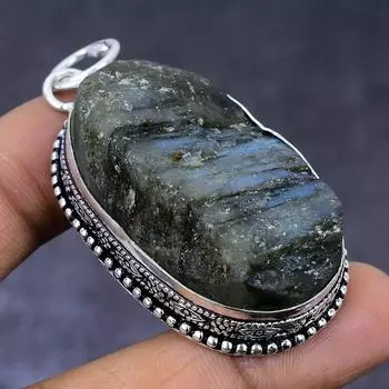 Подвеска из натурального серебра 925 пробы с грубым лабрадоритом 2,32 дюйма N7V52