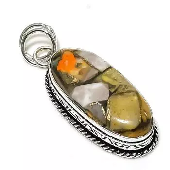 Подвеска из натурального серебра 925 пробы с яшмой, диаметром 2,09 дюйма, T7F85